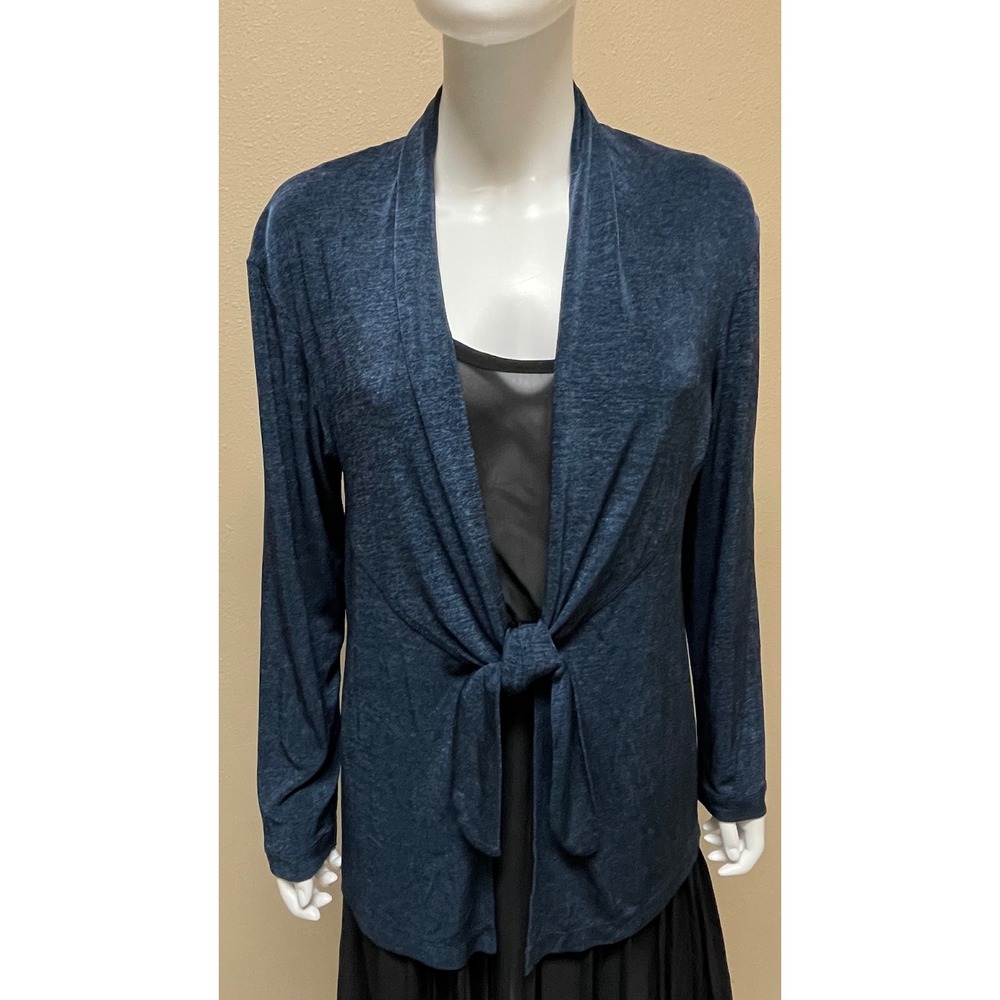 Chico's Travelers Navy Blue Slinky Knit Front Tie Cardigan Size Medium/Large UEC